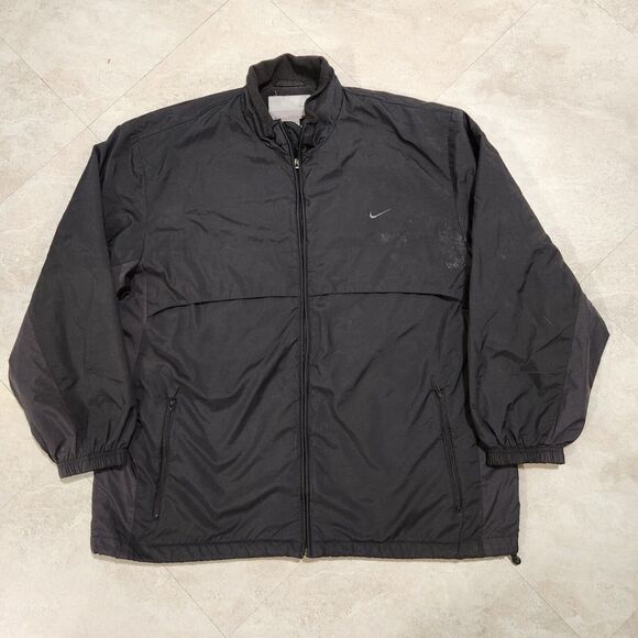 VTG Y2K NIKE Mens L Large Fleece Lined Black Windbreaker Jacket 2000s Silver Tag - Picture 3 of 13